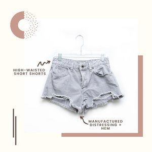 Free People Gray Denim Short Shorts Frayed